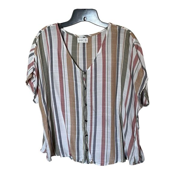 Maurices Multi Striped Button Front V Neck Short Sleeve Blouse XXL - Picture 1 of 10
